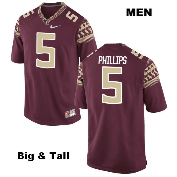 Men's NCAA Nike Florida State Seminoles #5 Da'Vante Phillips College Big & Tall Red Stitched Authentic Football Jersey VYS5569XD